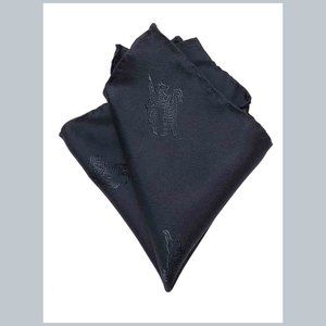 Vintage Hand Stitched Equestrian Knight Motif Pocket Square Navy Blue Men's